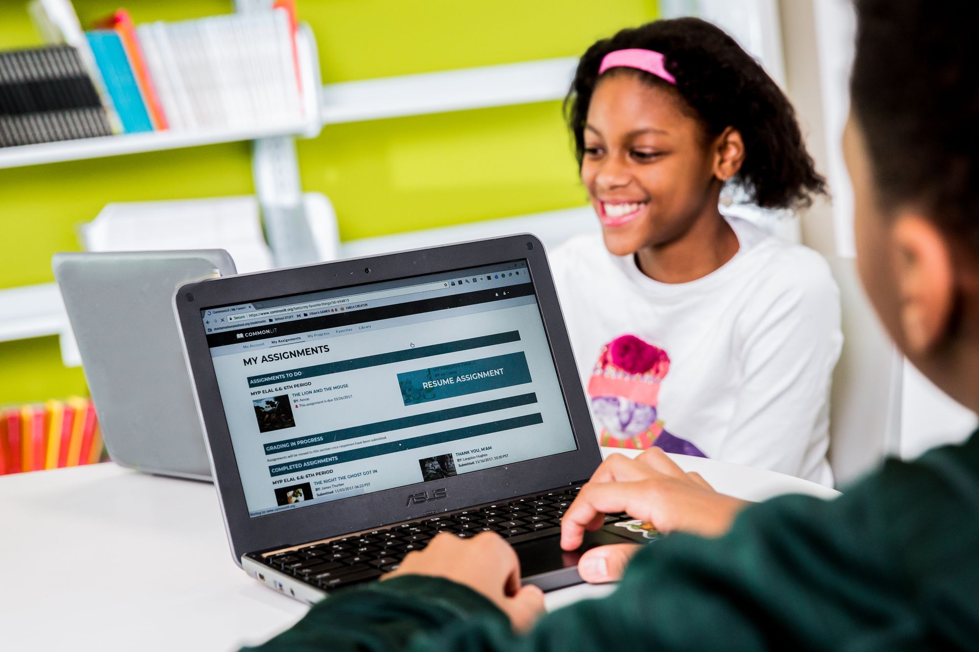 A student works on a computer.