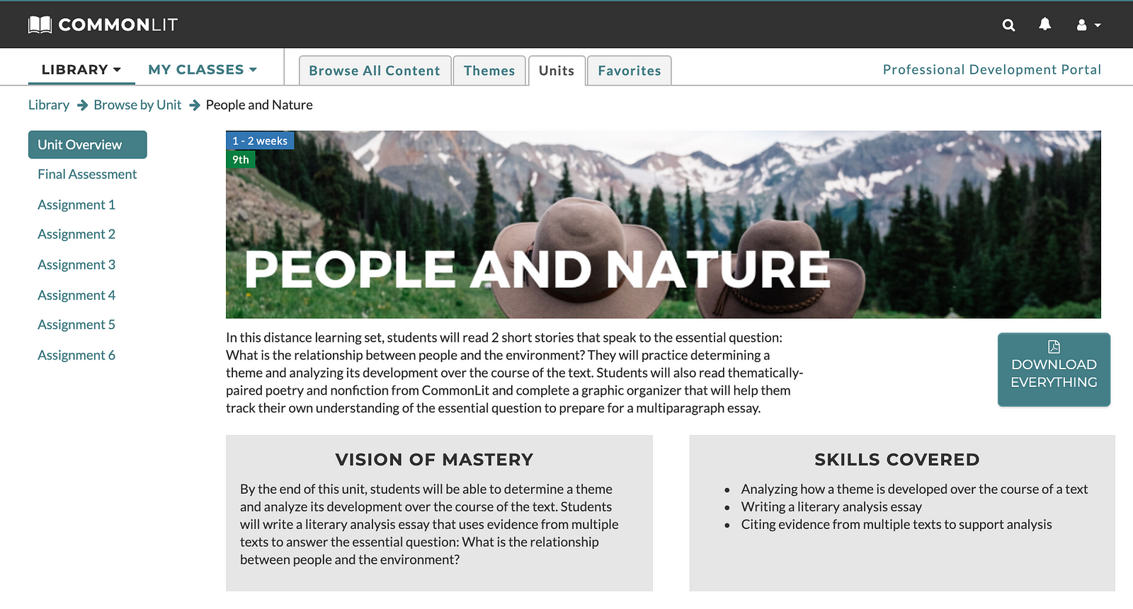 A Distance Learning mini unit titled "People and Nature."
