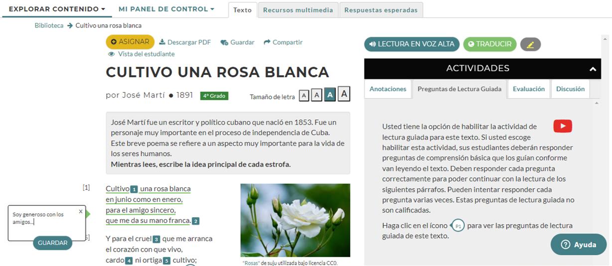 Texto: Cultivo Una Rosa Blanca