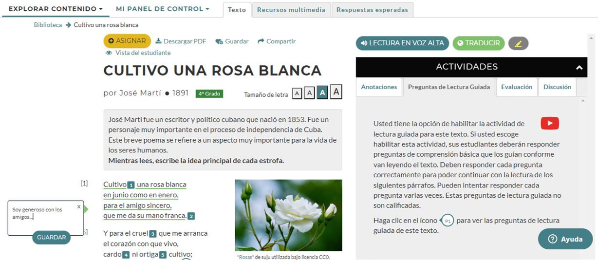 Texto: Cultivo Una Rosa Blanca 