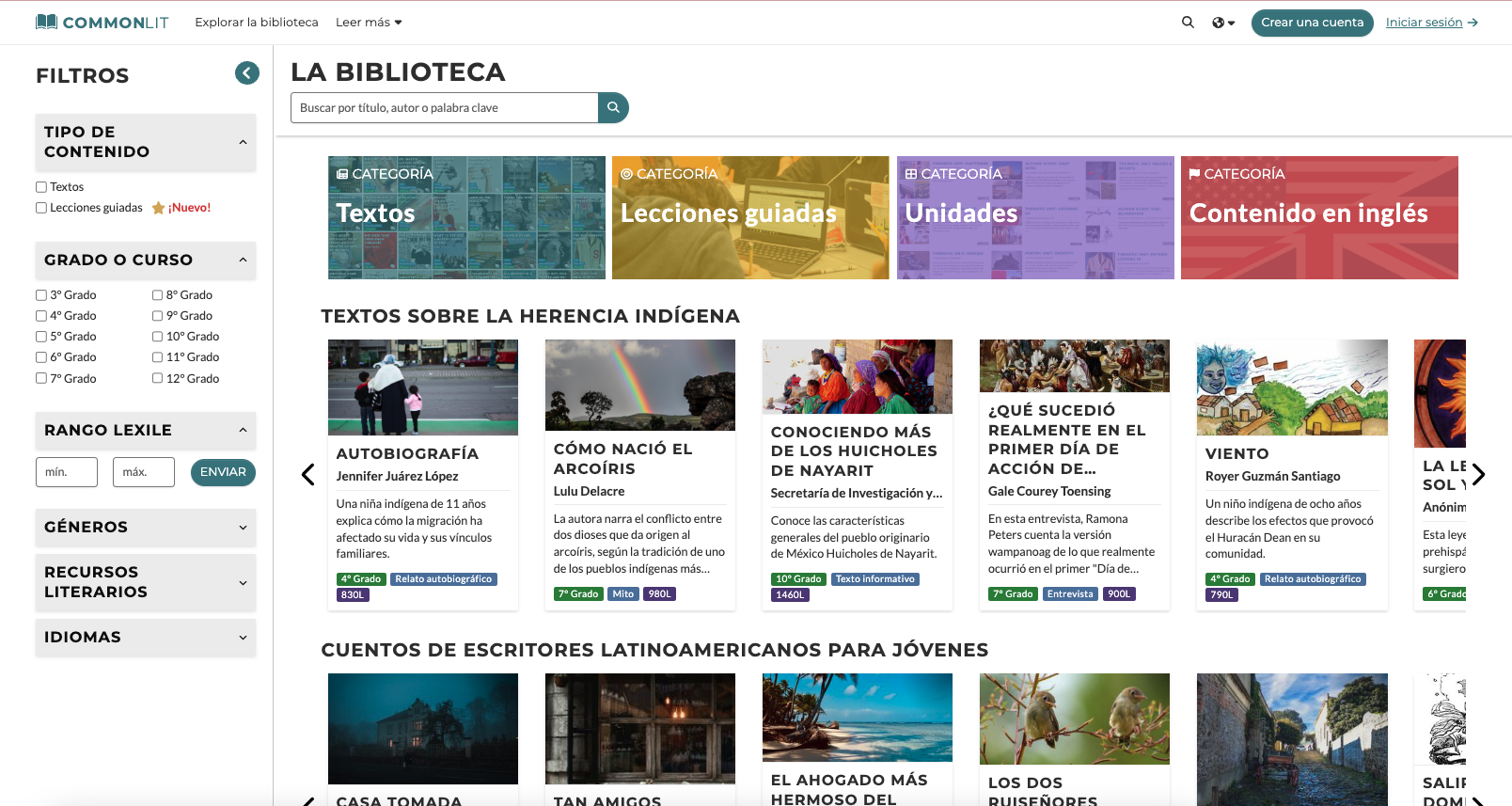 CommonLit Español's library has hundreds of texts and lessons.