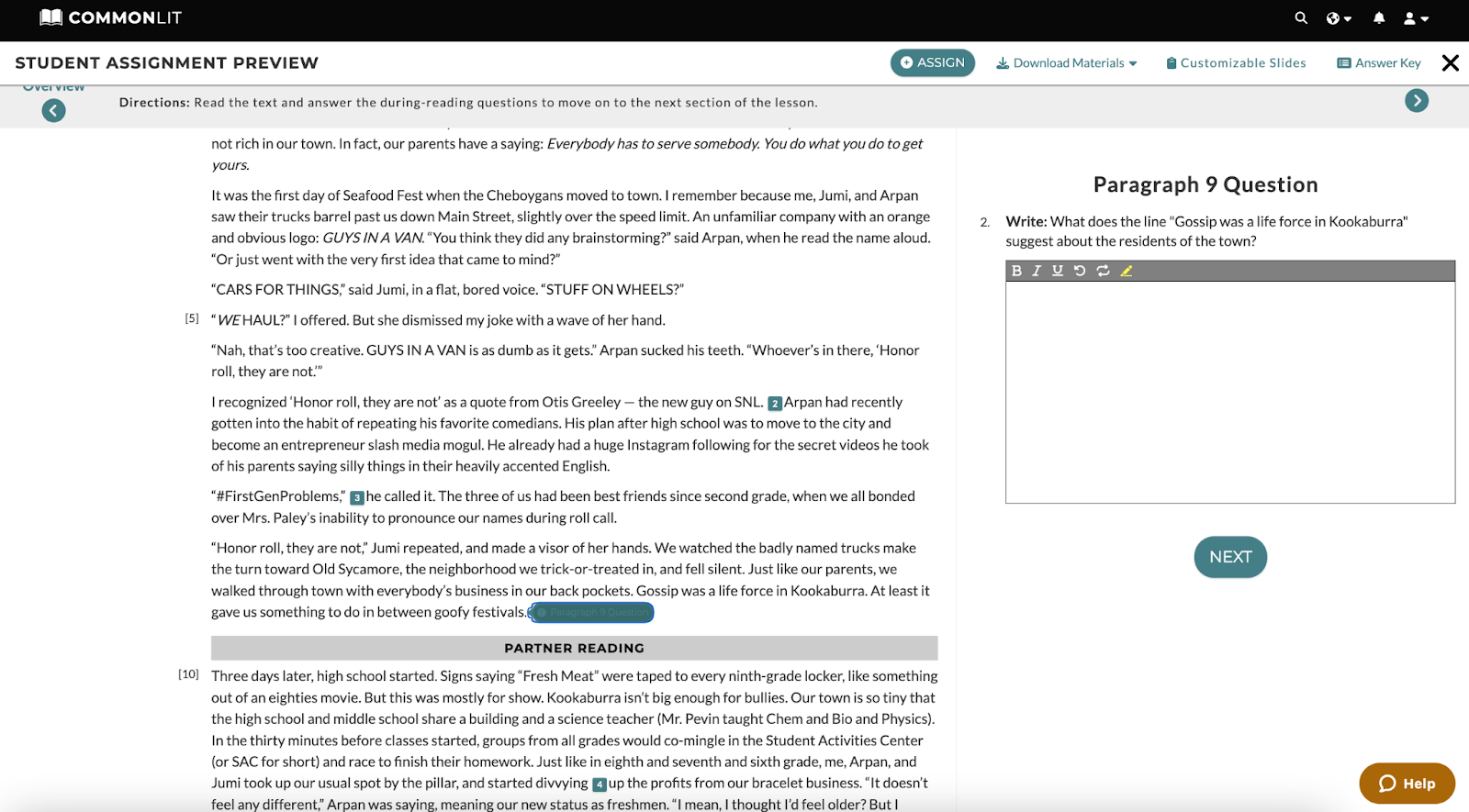 A screenshot of a 360 reading lesson.